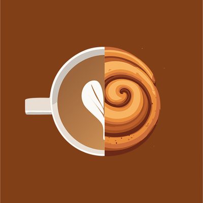 Coffee and cake emoji, made from AI-generated vector images, from a human idea, finished by a human
