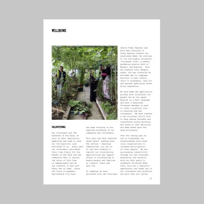 Spitalfields City Farm annual report page with picture