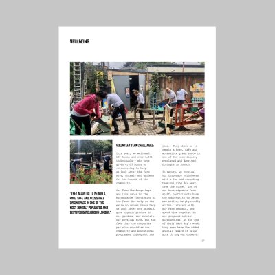Spitalfields City Farm annual report page with two pictures
