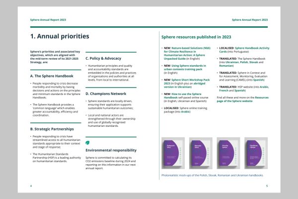 Sphere annual report 2023 spread, showing case study