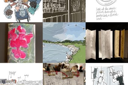 A montage of Lydia Thornley's explanatory, reportage, design thinking, engagement, event and investigative illustrations