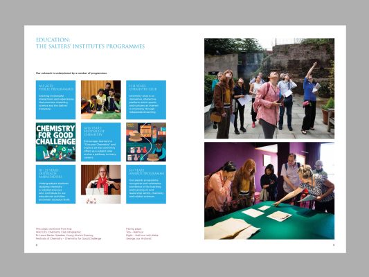 Education summary spread from the PDF edition of the Salters' Company annual review