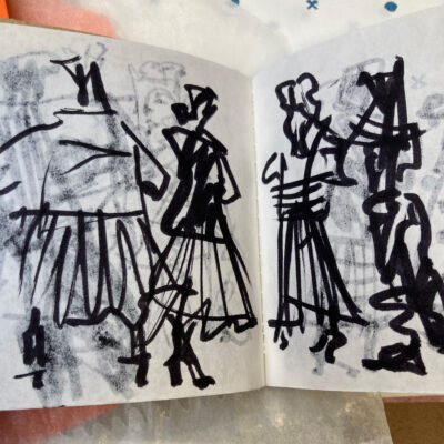 Sketch of post rehearsal chat, drawn in tinny sketchbook