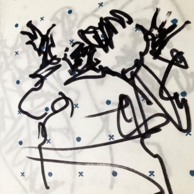 Sketch of model closing the show, gesturing with her hands