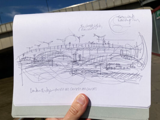 Sketch of the bridge and the tide, curves on curves on curves