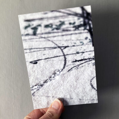 Postcard front, a detail of the stitched monoprinted drawing