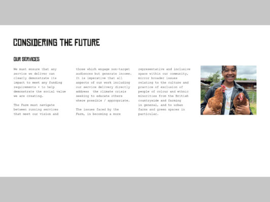 Considering the future page, illustrated with a photo of a smiling Young Farmer holding a Chhicken