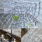 Montage of painting and two process pictures showing masking off and stitching