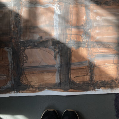 Reworked large drawing on floor, Lydia's feet for scale