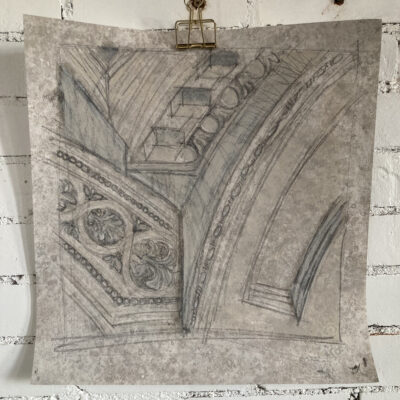 Drawing on wallpaper of plasterwork detail