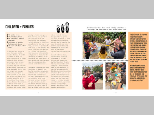 Children and families spread showing text and pictures