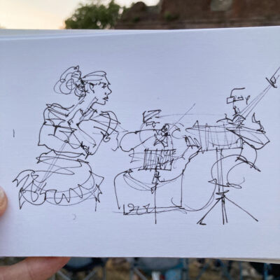 Performance sketch of Cinderella with musicians