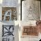 Montage of sketchbook study of letterforms, drawing of the inside of the bell tower, window detail and Lydia with test drawing of brickwork
