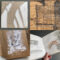 Montage of pictures of leporello cover, showing tracing of banister shadow, ampersand printed on emulsion paint ground, drawing of joinery on veneer and Lydia's hand holding outdoor sketches of architectural details