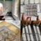 Montage of wire drawing, tiny painting of big drawing, tracing shadows on cloth on a chair and drawing on sandpaper