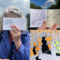 Montage of photos, of Lydia holding a sketchbook with a sketch of the view from Bow Locks, a pair of sketches of fuel barge manoeuvres and a sketch of gas works in progress